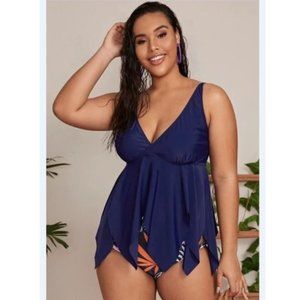 Tropical Asymmetrical Hem Bikini Swimsuit